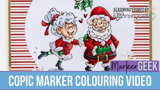 Copic Marker Colouring Stamping Bella Mr & Mrs Claus Under the Mistletoe rubber stamp Christmas card