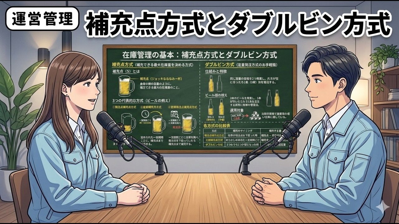 【１次・聞き流し】在庫管理の手法（補充点方式・ダブルビン方式）『発注点方式とダブルビン方式のメリット・デメリット』（運営管理）