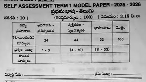💯10th class Telugu sa term 1 question paper answers key self assessment term 1 real 💯