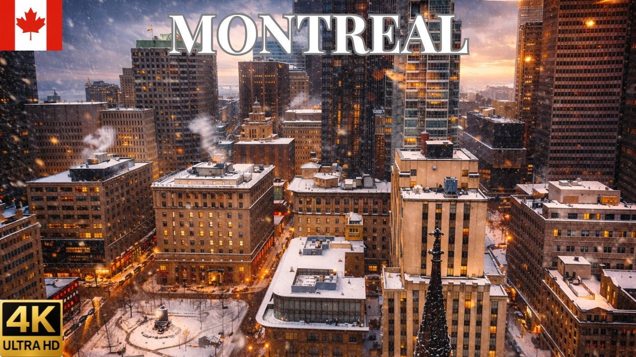 Снежный день в Монреале 🇨🇦 | Зимняя прогулка по центру Монреаля 4K ❄️ Городские улицы в снегу