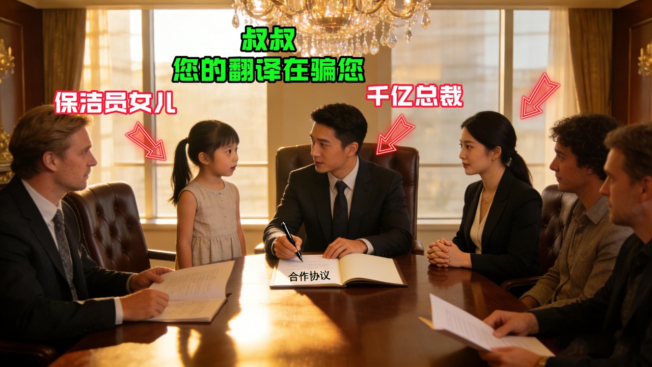 “叔叔，您的翻譯在騙您！”保潔員女兒對準備籤合同的千億富豪説，富豪震驚後取消籤約，調查出驚人真相！#感人故事 #感人壹幕 #故事分享