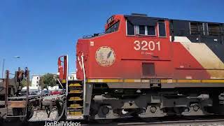 4/13/22 pre: WB BNSF Harbor stack passes Fullerton, CA with some colorful foreign power