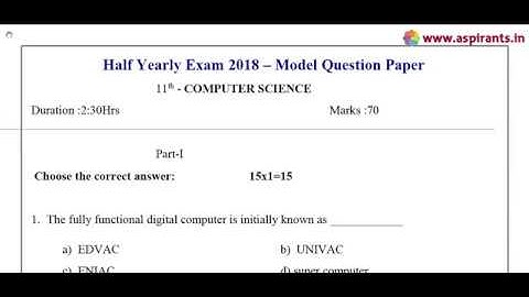 11th Computer Science Half Yearly Exam 2018 - Model Question Paper 5 | Chennai District | EM