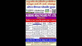 सतपुड़ा आईटीआई मंडापुर में Open Campus Placement 2026 | Nubeno Healthcare Pvt Ltd Nagpur Jobs 🔥