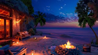 Soothing Jazz Piano Music by the Beach House Campfire: Relaxing Ocean Waves & Crackling Fire Sounds