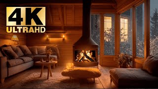 ❄Snowfall in Forest in Living Room with Relaxing Fireplace Sounds | Cozy Ambience for Work and Study