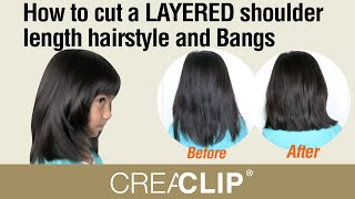 Http://www.creaclip.com $29.99 for two sizes. how to cut a layered
shoulder length and bangs hairstyle kids. easy at home trims layers.
makes layerin...