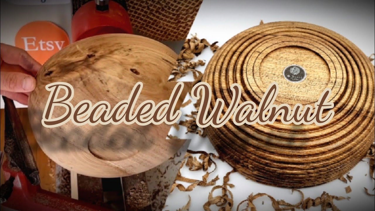 Beaded Walnut Bowl. woodturning a Walnut bowl using a beading tool.