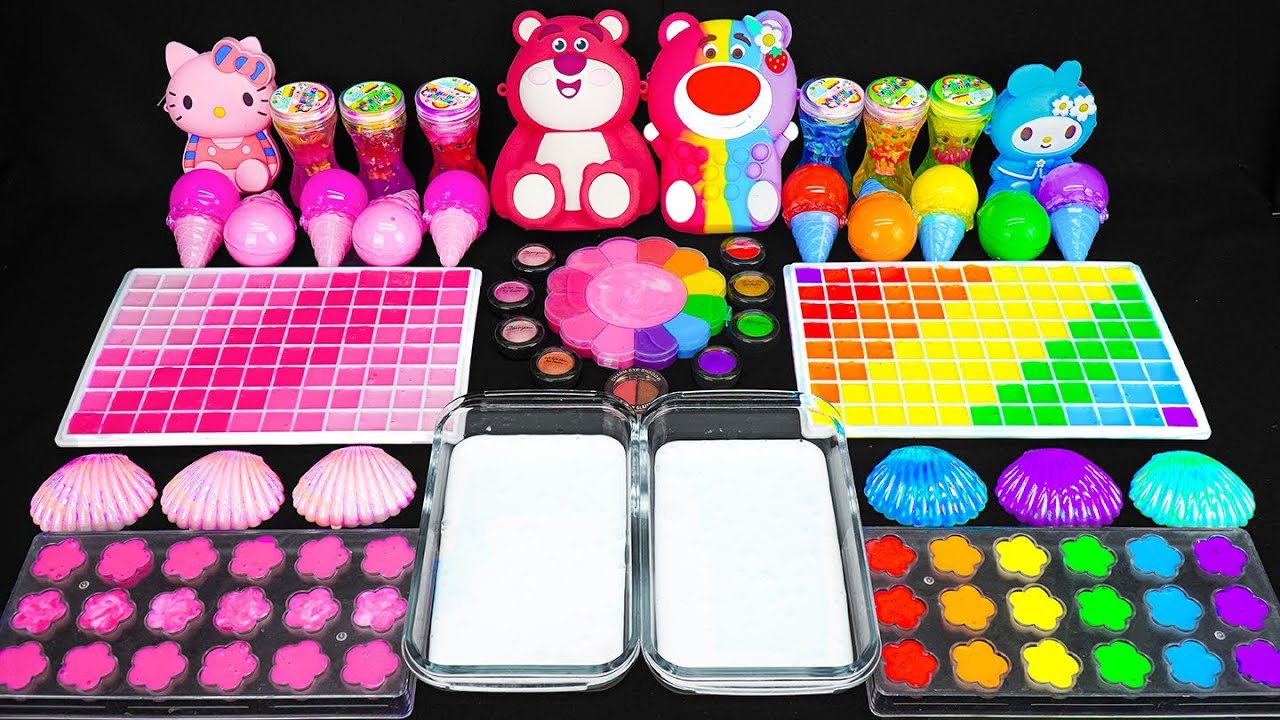 PINK and RAINBOW ✨ I Rainbow Lotso Strawberry Mixing Random into Glossy Slime I Satisfying Slime 💗