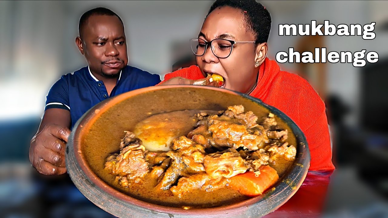 Мукбанг-челлендж «Камень, ножницы, бумага», африканская кухня, фуфу с супом из козлятины и пальмо...