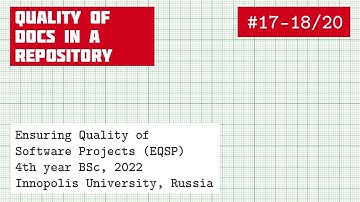 EQSP 17-18/20: Quality of software project documentation [software quality crash course]