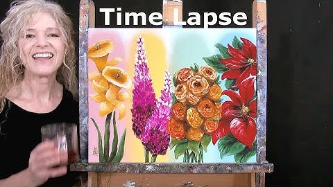 TIME LAPSE - Learn How to Paint "FOUR SEASONS FLOWERS" with Acrylic Paint- Easy Painting Tutorial