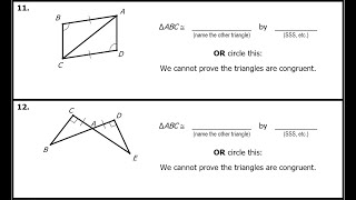 Test A (01 to 14) Proving Triangles Congruent by SSS, SAS, ASA, AAS and HL