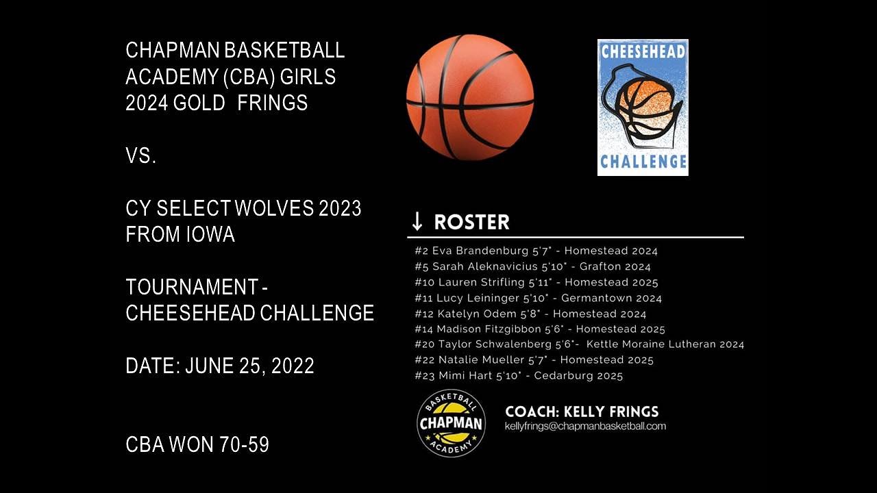 CBA Girls 2024 Gold Elite Frings vs. Iowa CY Wolves Select 2023 ...