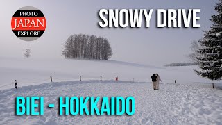 Hokkaido Japan in Winter - Snowy Drive in Biei