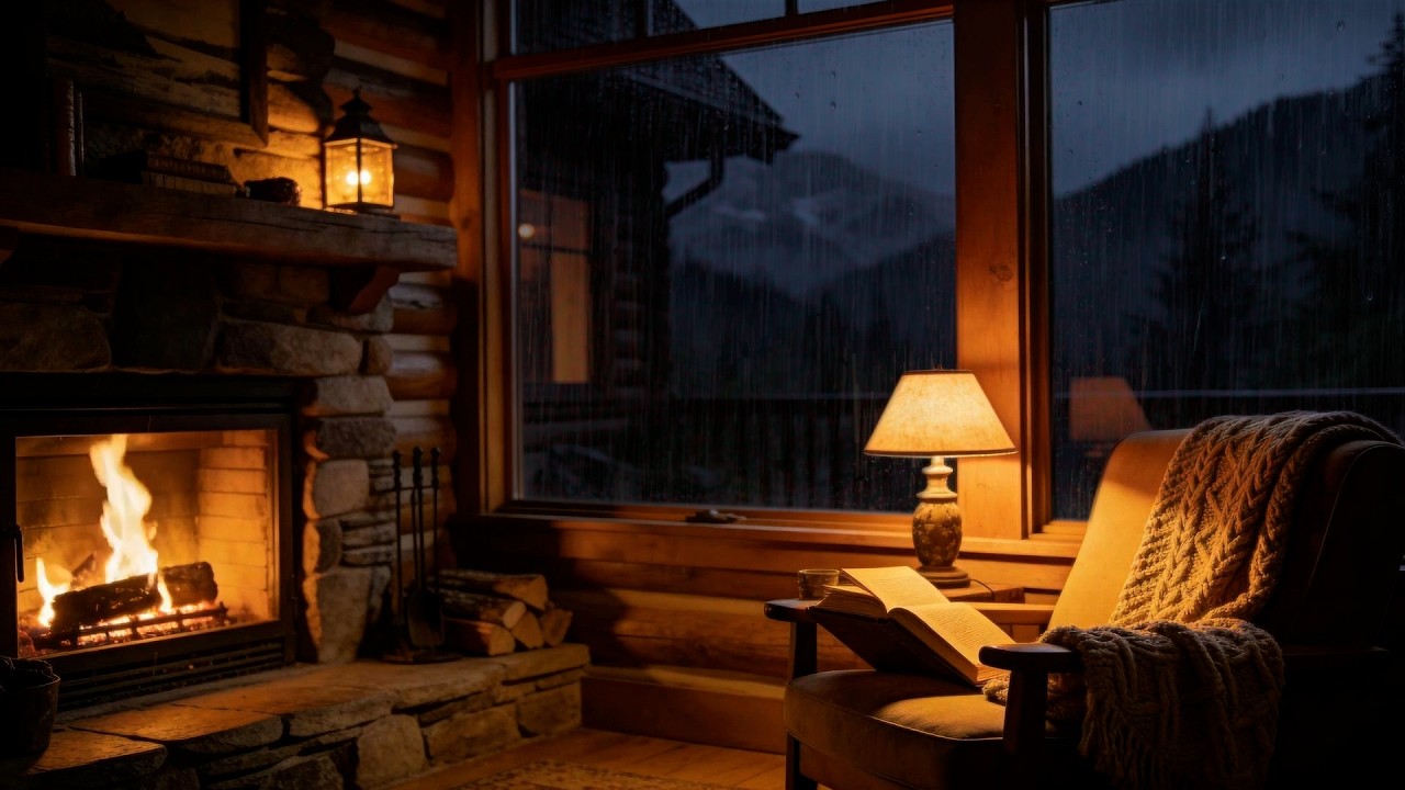Cozy Rainy Night by the Fireplace 🌧️🔥 Relaxing Cabin Rain Sounds for ...