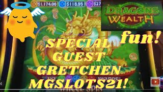 PART II with GRETCHEN MGSLOTS21! REEL RICHES DRAGONS WEALTH BONUS & Wheel! MAX BET