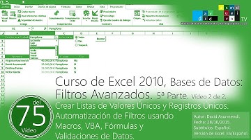Filtros Avanzados en Excel 2010. 5ª Parte. Vídeo 2 de 2. David Asurmendi.