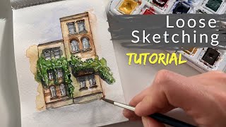 Ink and Watercolor Loose Urban Sketching for Beginners l Real-time Tutorial