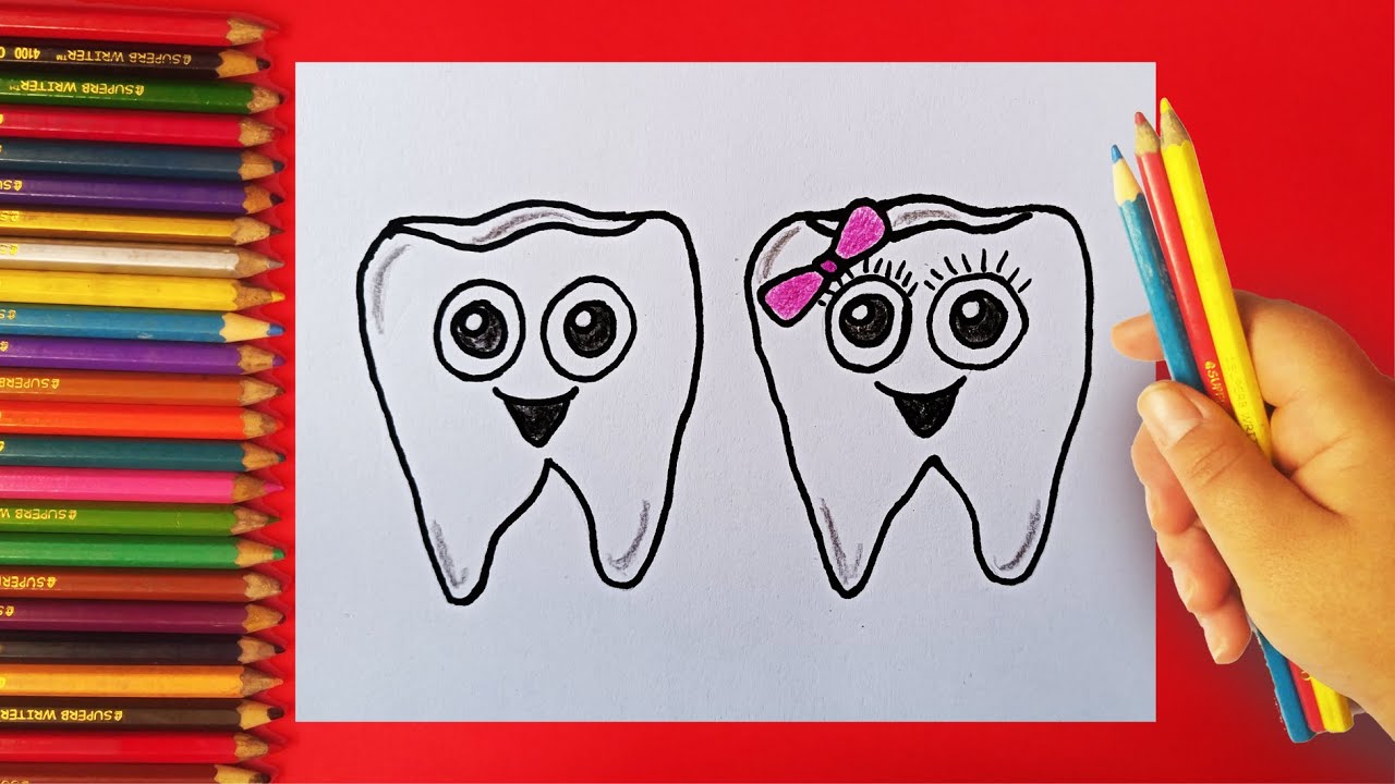 How To Draw Cute Tooth? | Tooth Drawing And Coloring Tutorial With ...