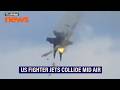 Moment when two US fighter jets collide mid air during an air show