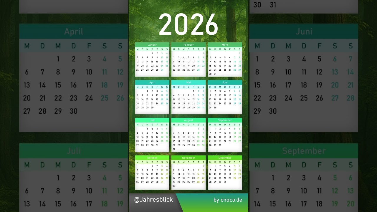 Calendar 2026 - Kalender Jahresübersicht 26 