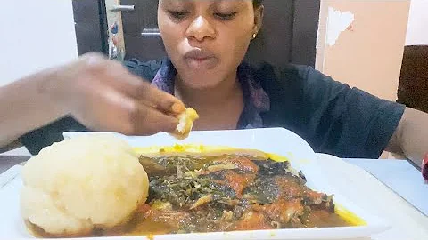 Asmr Mukbang Eforiro Vegetable Soup with Fufu/African Food Mukbang