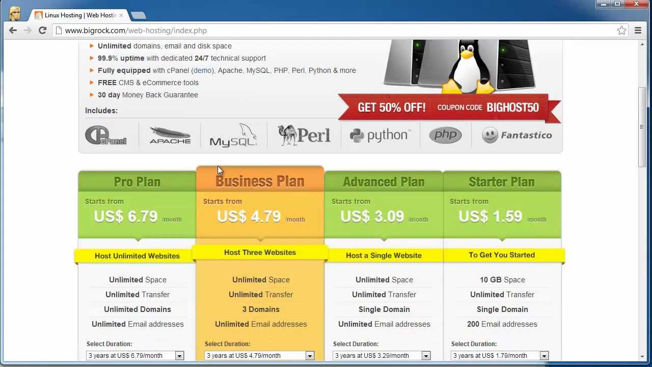 BigRock coupons: 50% off when order Shared Hosting, Reseller Hosting...