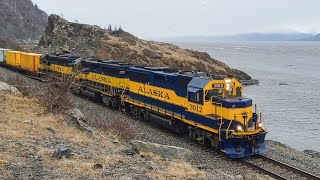 Amazing Alaska Railroad Freight Train Action South of Anchorage, Alaska! On hwy 1 4-16-26