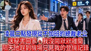 凌晨三點發現從不加班的總裁老公送秘書回家，我沒鬧默默收拾行李離開，第二天他趕到機場挽留，卻只看到我的登機記錄，徹底崩潰！#為人處世#生活經驗#情感故事#故事#小說#戀愛#情感#婚姻