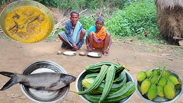 rural grandma cooking FISH CURRY and eating | rural TRIBE people how to cook and eat | village life