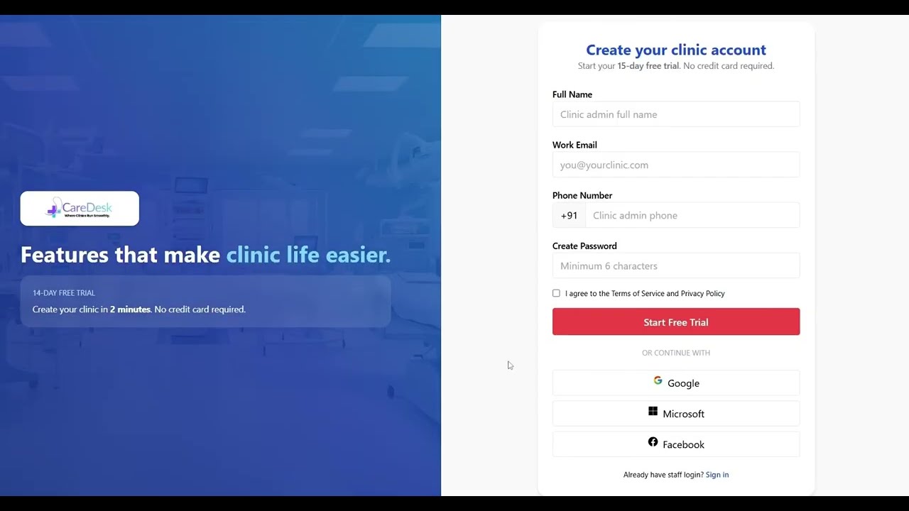 Clinic Management Software – Admin Panel Demo | CareDesk (saas)