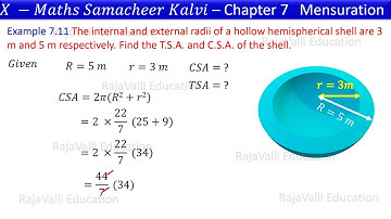 X Maths Samacheer Kalvi-Mensuration _Tamil-Example-7.11 The internal and external radii of a hollow