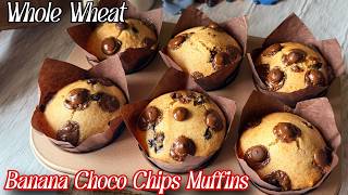 Soft Moist Banana Choco chips Muffins | Whole Wheat Flour Cake No Maida | Kid's Favourite Cake screenshot 5