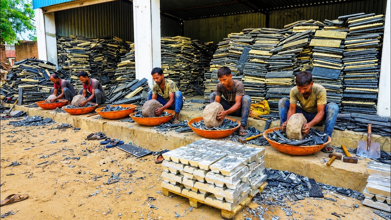 Ancient PAKISTANI RECYCLING TECHNIQUE Turns Used Keyboards Into PURE SILVER
