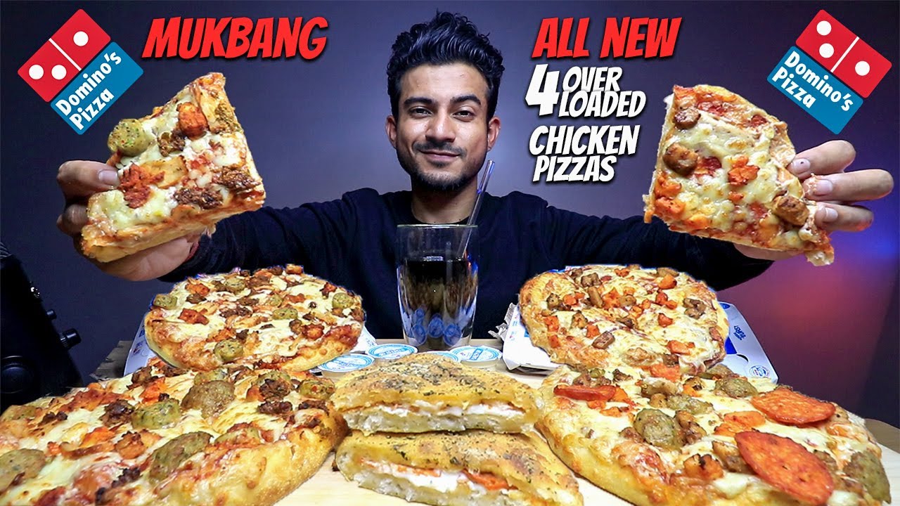 Domino's All New Chicken Over Loaded Pizzas MUKBANG All 4 Cheese