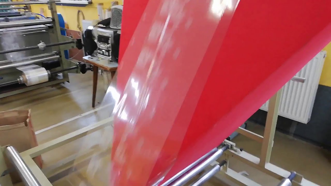 Celofan fólia - Zloženie BOPP, LDPE fólie pri výrobe vreciek - sáčkov., Triangel Folding Machine