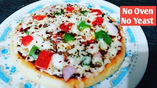 कढ़ाई में बिना यीस्ट के बनाये सबसे आसान पिज़्ज़ा || No Yeast No Oven Veg Pizza|| Tasty & Delicious ||