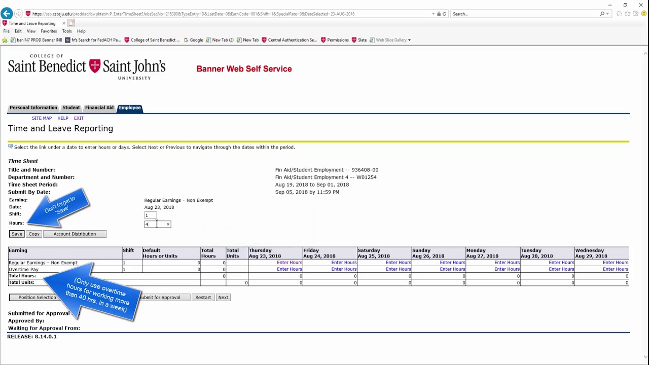Csb Sju Online Timesheet Walkthrough Youtube
