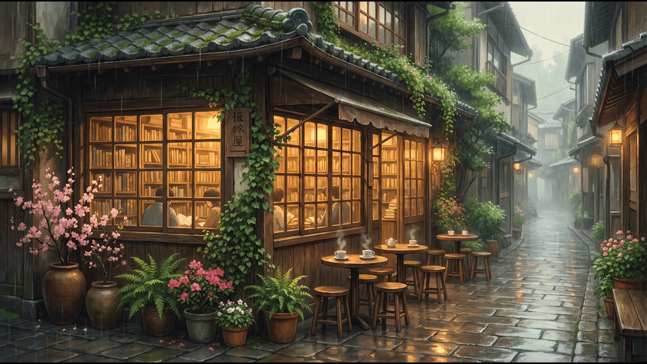 Cozy Japanese Café in the Rain ☔ | Relaxing Night Ambience