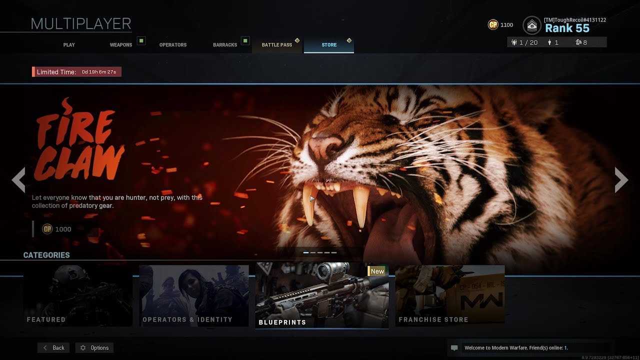 Call of Duty Modern Warfare 2019 Store - All Weapon Blueprints (Fireclaw, Battle Hardened, Lonestar)