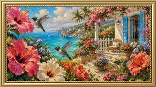 Coastal Hummingbird Paradise 4K | Summer Garden Art Slideshow For Your TV | Frame TV Art Screensaver
