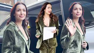 Malaika Arora Stuns in Chic Green Velvet Suit 💚🔥 | Stylish Appearance Outside Studio screenshot 4