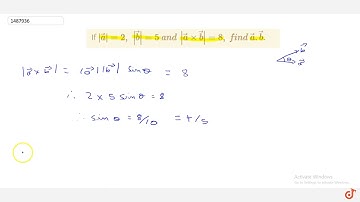 If `| vec a|=2,\\ | vec b|=5\\ a n d\\ | vec axx vec b|=8,\\ fin d\\ vec adot vec bdot`
