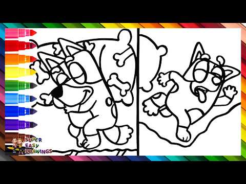 Draw and Color Bluey and Bingo Sleeping 🐶💤🛏️🌌 Drawings for Kids