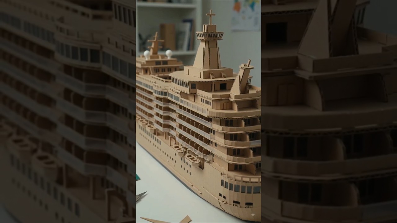 Allure of the Seas 🇺🇸 Made Entirely from Cardboard! 🤯🚢 | Incredible DIY Cruise Ship #shorts