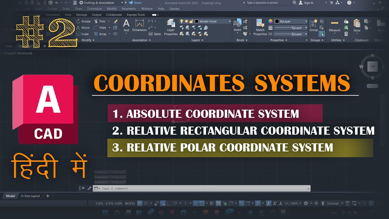 02. All Coordinates Systems of AutoCAD in Hindi | Line Command ...