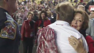 WATCH: Nick Saban hugs Mrs. Terry after shut out win over LSU
