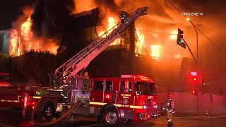 Massive 3rd Alarm Fire Rips Through 5 Story Building in East LA
