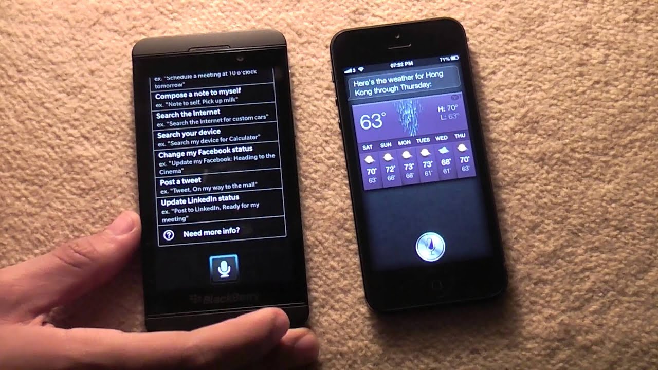 Siri vs Blackberry Z10 Voice assistant - YouTube